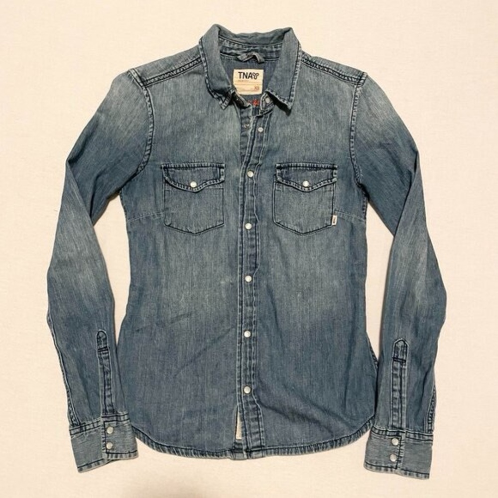 TNA Jean Shirt Long Sleeve Button Up Womens Size XS